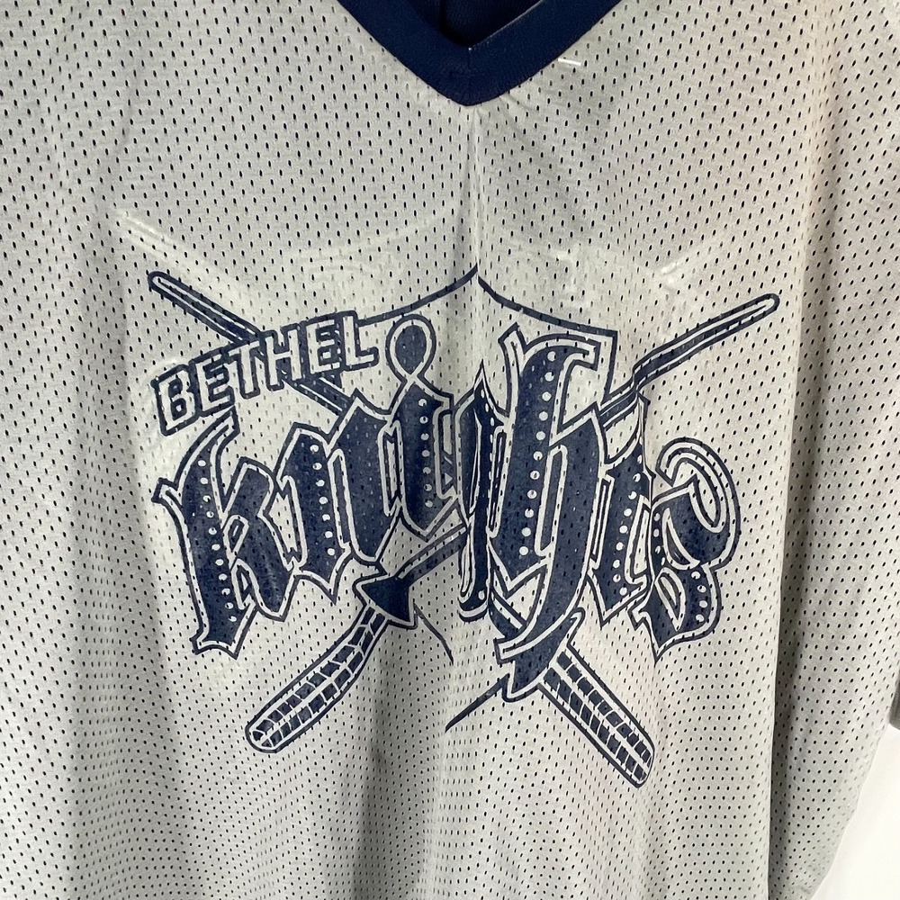 VTG Bethel Knights #28 Alleson Athletic Mens Silver Blue Reversible Jersey L/XL